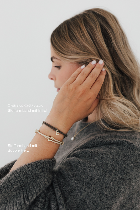 CHARMS COLLECTION I STOFFARMBAND mit Bubble Herz I 8K GOLD