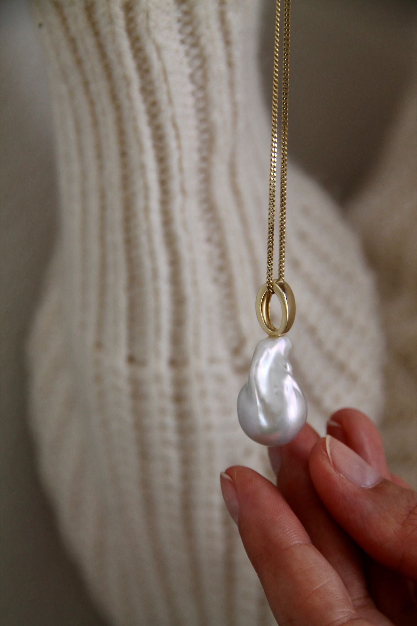 PEARL I KETTE 8K GOLD Lang, filigran mit Süßwasser Barockperle
