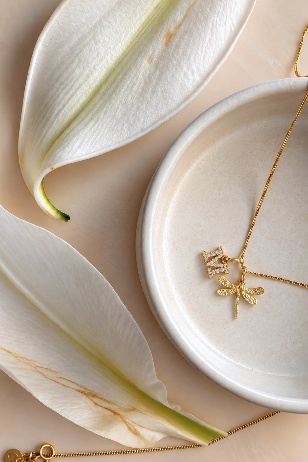 LIGHT I KETTE Mittellang mit Libelle als Anhänger I VERGOLDET - 8K GOLD