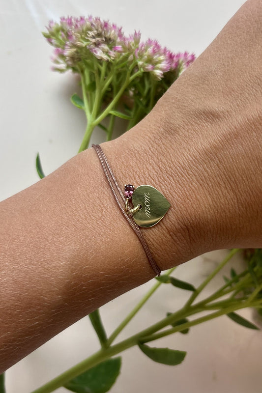 MYLOVE I STOFFARMBAND mit großem Herz und Geburtsstein als Anhänger I 8K GOLD