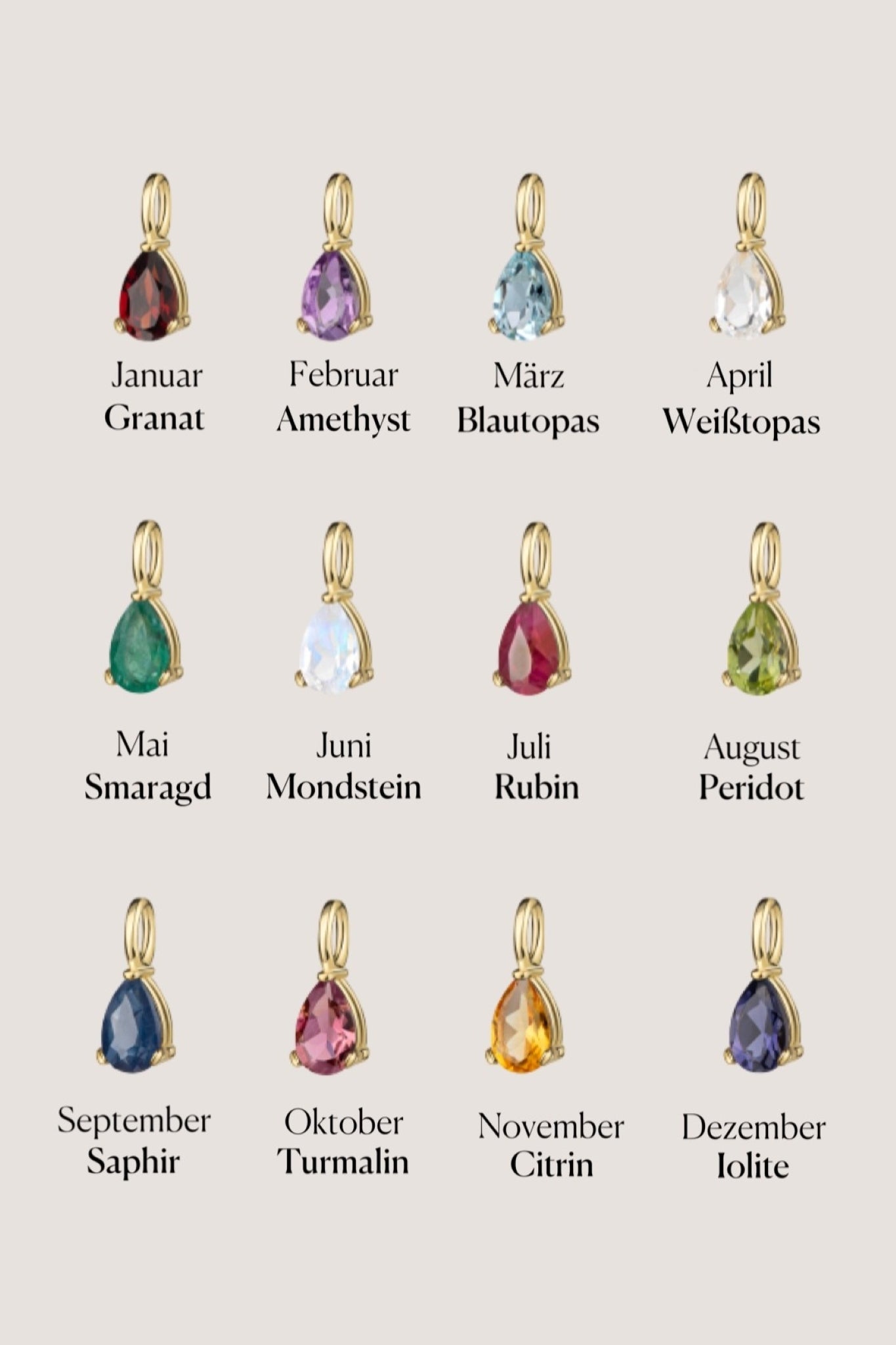 BIRTHSTONE 2 I KETTE 8K GOLD Mittellang, sehr fein mit zwei Geburtssteinen als Anhänger