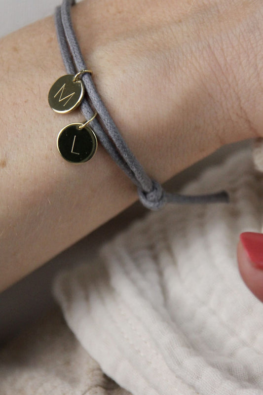 CHARMS COLLECTION I STOFFARMBAND mit zwei runden Plättchen I 8K GOLD