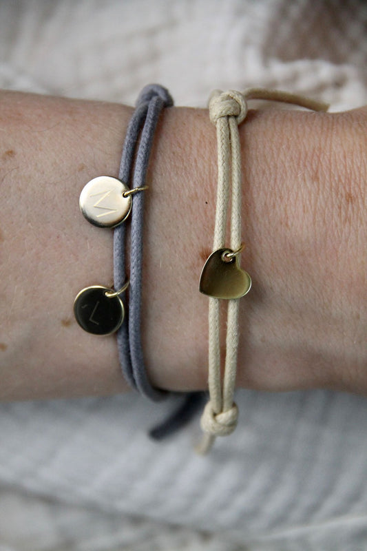 CHARMS COLLECTION I STOFFARMBAND mit Herz als Anhänger I 8K GOLD