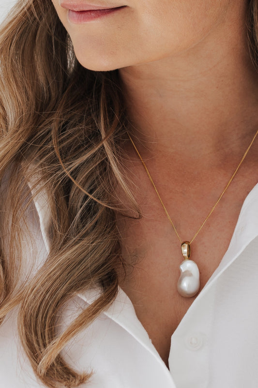 PEARL I KETTE 8K GOLD Lang, filigran mit Süßwasser Barockperle