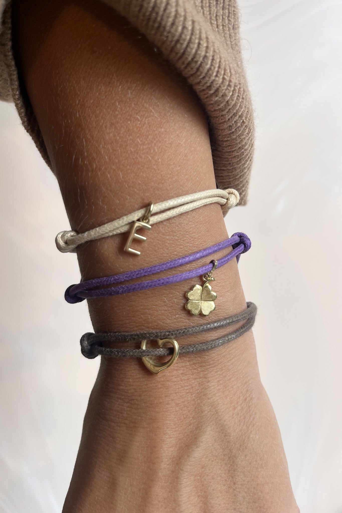 CHARMS COLLECTION I STOFFARMBAND mit Kleeblatt I 8K GOLD