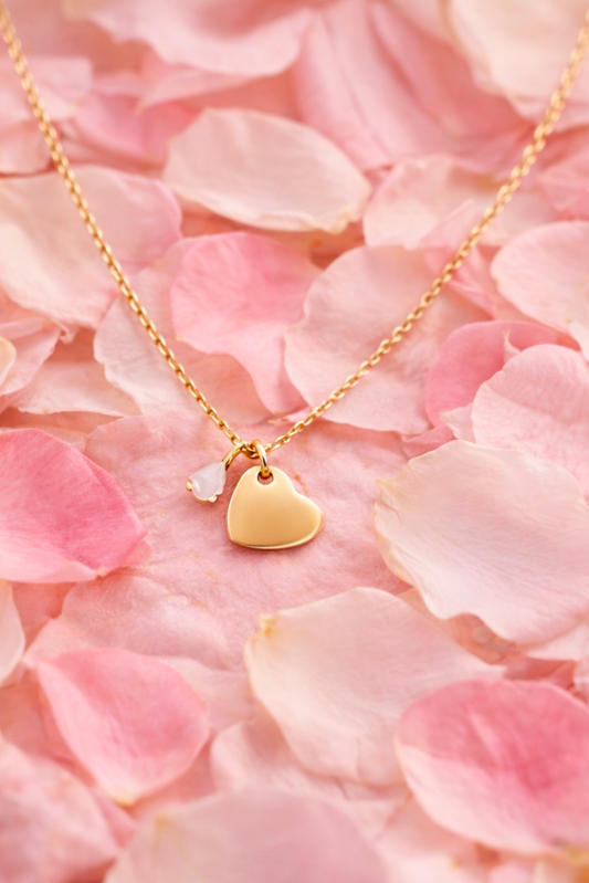 LOVE MORE I KETTE 8K GOLD Mittellang, sehr fein mit Herz in 10 mm und Geburtsstein