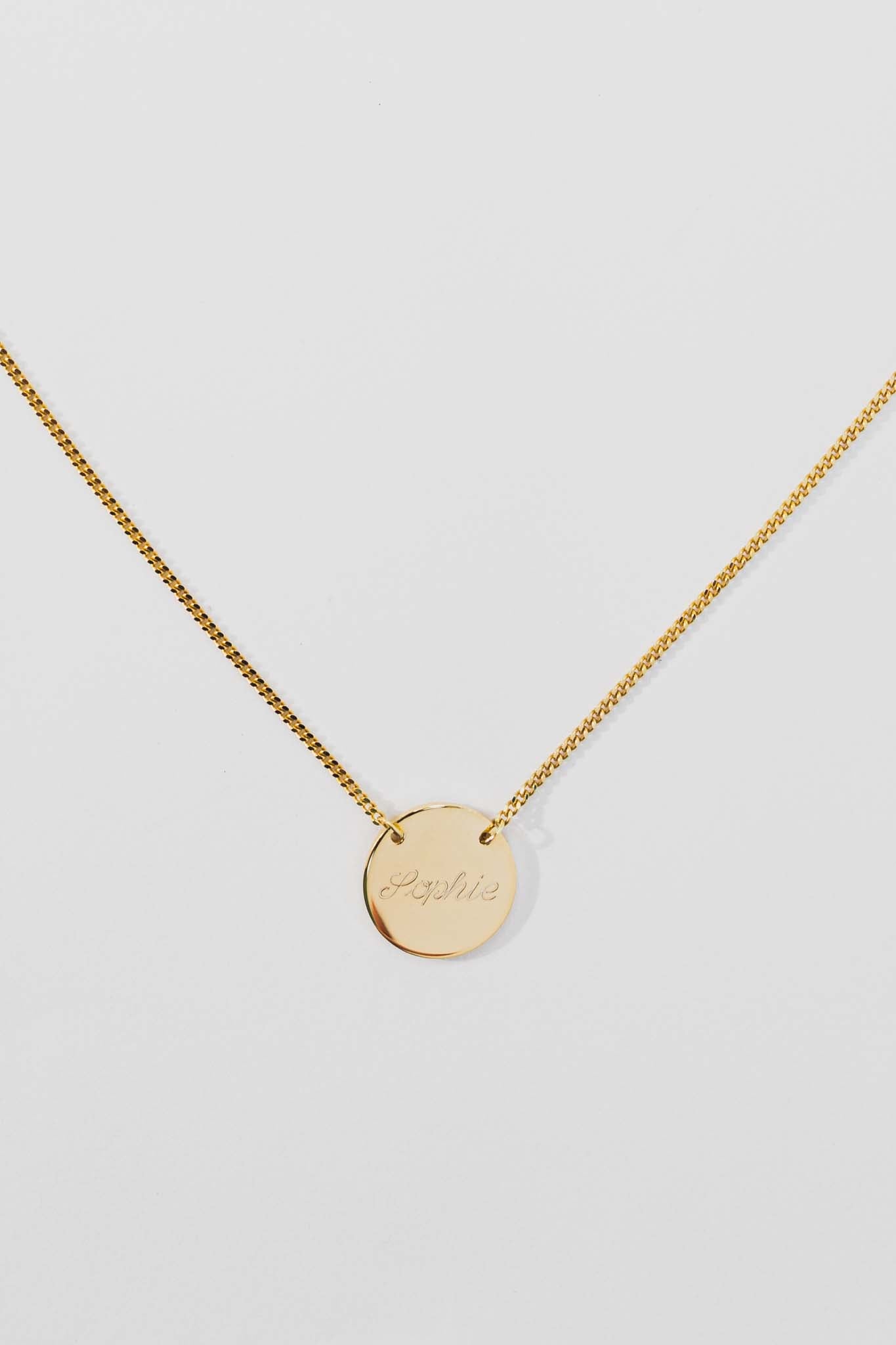 EMBRACE I KETTE 8K GOLD Lang, filigran mit eingefasstem Plättchen in 14 mm