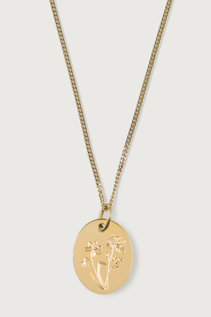 FLORISH I KETTE MIT GEBURTSBLUME Mittellang, filigran mit ovalem Anhänger I VERGOLDET - 333ER ECHTGOLD