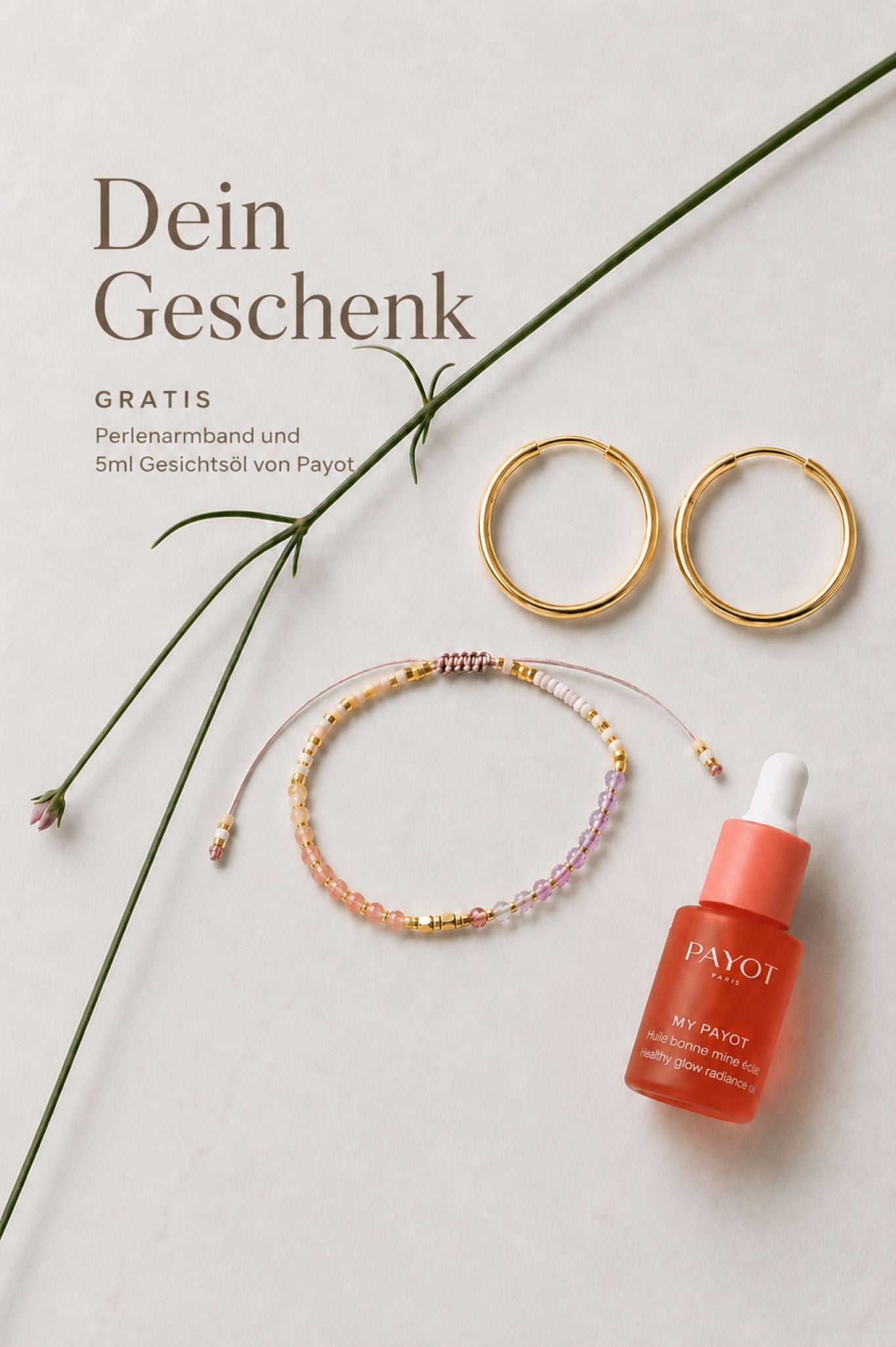 Sommerschmuck Set Echtgold - Creolen inkl. gratis Edelsteinarmband & Payot Glow Oil