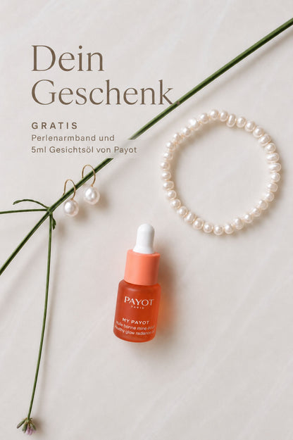 Golden Pearl Glow Set -  Perlenohrringe inkl. gratis Perlenarmband & Payot Glow Oil