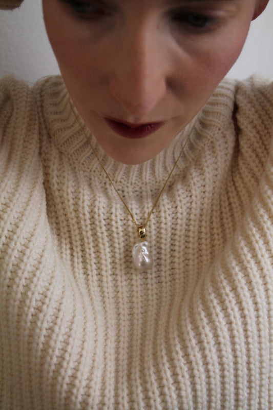 PEARL I KETTE 8K GOLD Lang, filigran mit Süßwasser Barockperle