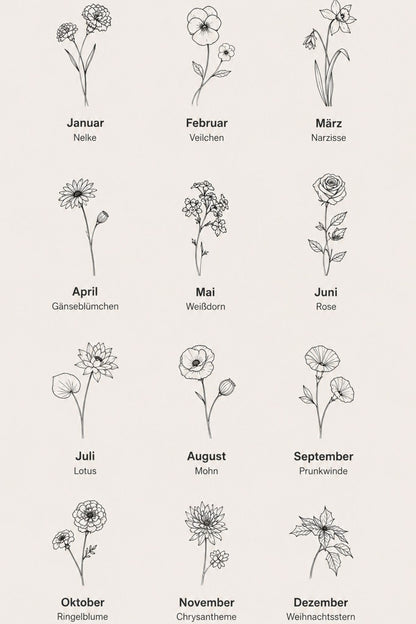 FLORISH I KETTE MIT GEBURTSBLUME Mittellang, filigran mit ovalem Anhänger I VERGOLDET - 333ER ECHTGOLD