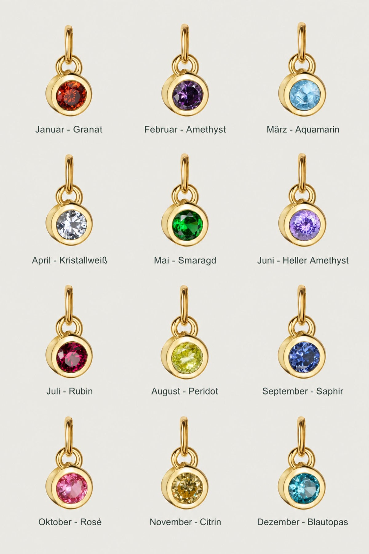 BIRTHSTONE I Einzelner Geburtsstein als Anhänger I ZIRKONIA STEIN, VERGOLDET