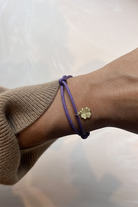 CHARMS COLLECTION I STOFFARMBAND mit Kleeblatt I 8K GOLD