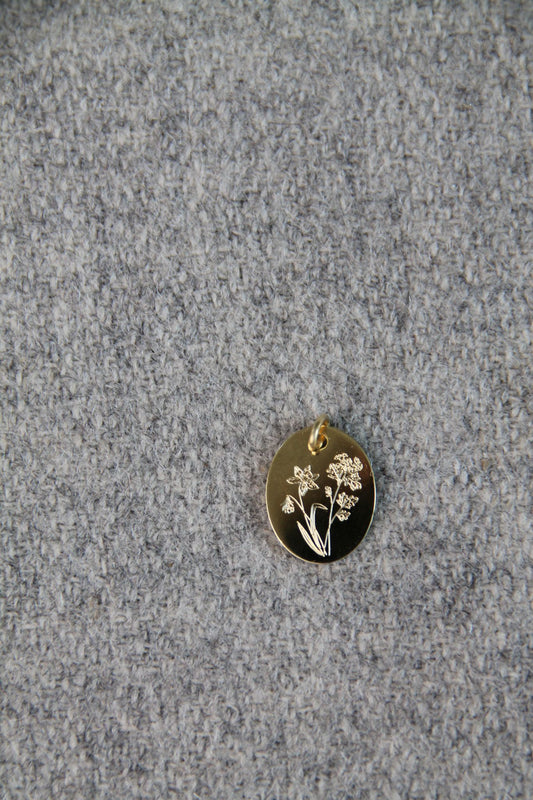 EINZELNER OVALER ANHÄNGER mit Geburtsblumenstrauß I 8 K GOLD