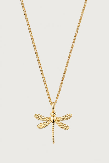 LIGHT I KETTE Mittellang mit Libelle als Anhänger I VERGOLDET - 8K GOLD