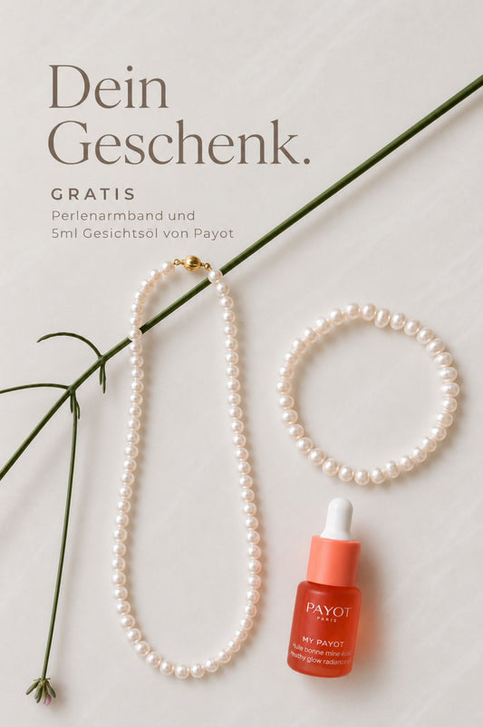 Golden Pearl Glow Set -  Perlenkette inkl. gratis Perlenarmband & Payot Glow Oil