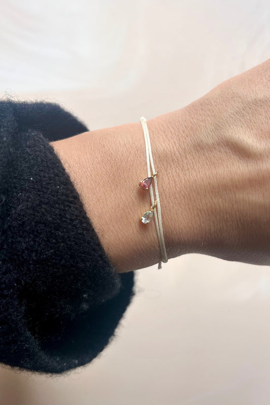 BOND I STOFFARMBAND mit zwei Geburtssteinen I 8K GOLD