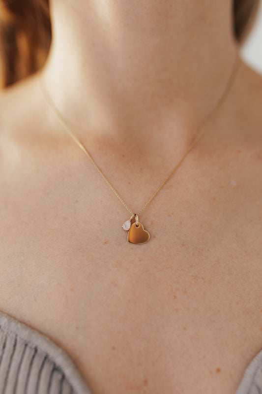 LOVE MORE I KETTE 8K GOLD Mittellang, filigran mit Herz in 10 mm und Geburtsstein