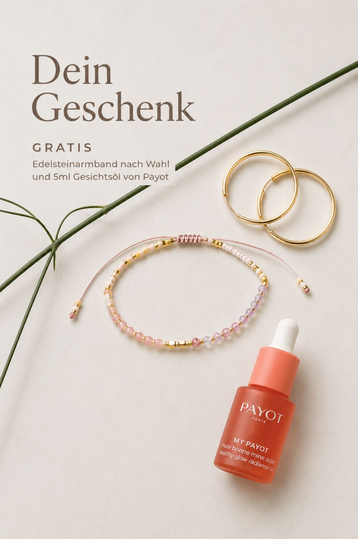 Sommerschmuck Set Echtgold - Creolen inkl. gratis Edelsteinarmband & Payot Glow Oil