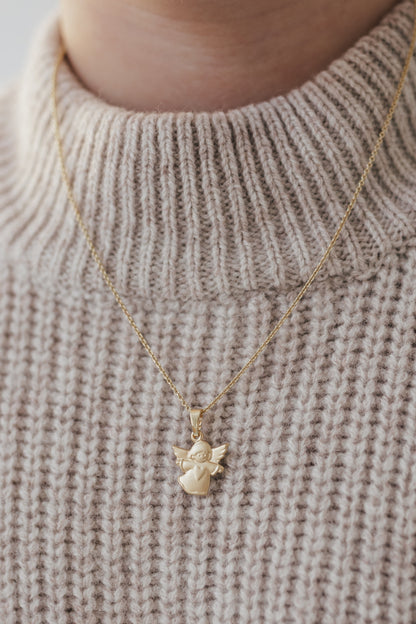 AUREA I KINDERKETTE 8K GOLD Kurz, filigran mit Schutzengel als Anhänger