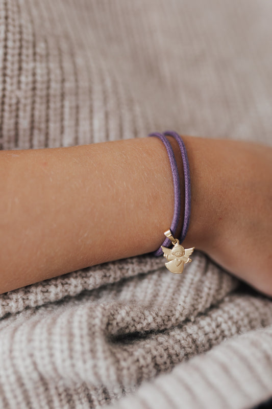 CHARMS COLLECTION FÜR KINDER I STOFFARMBAND mit Schutzengel I 8K GOLD