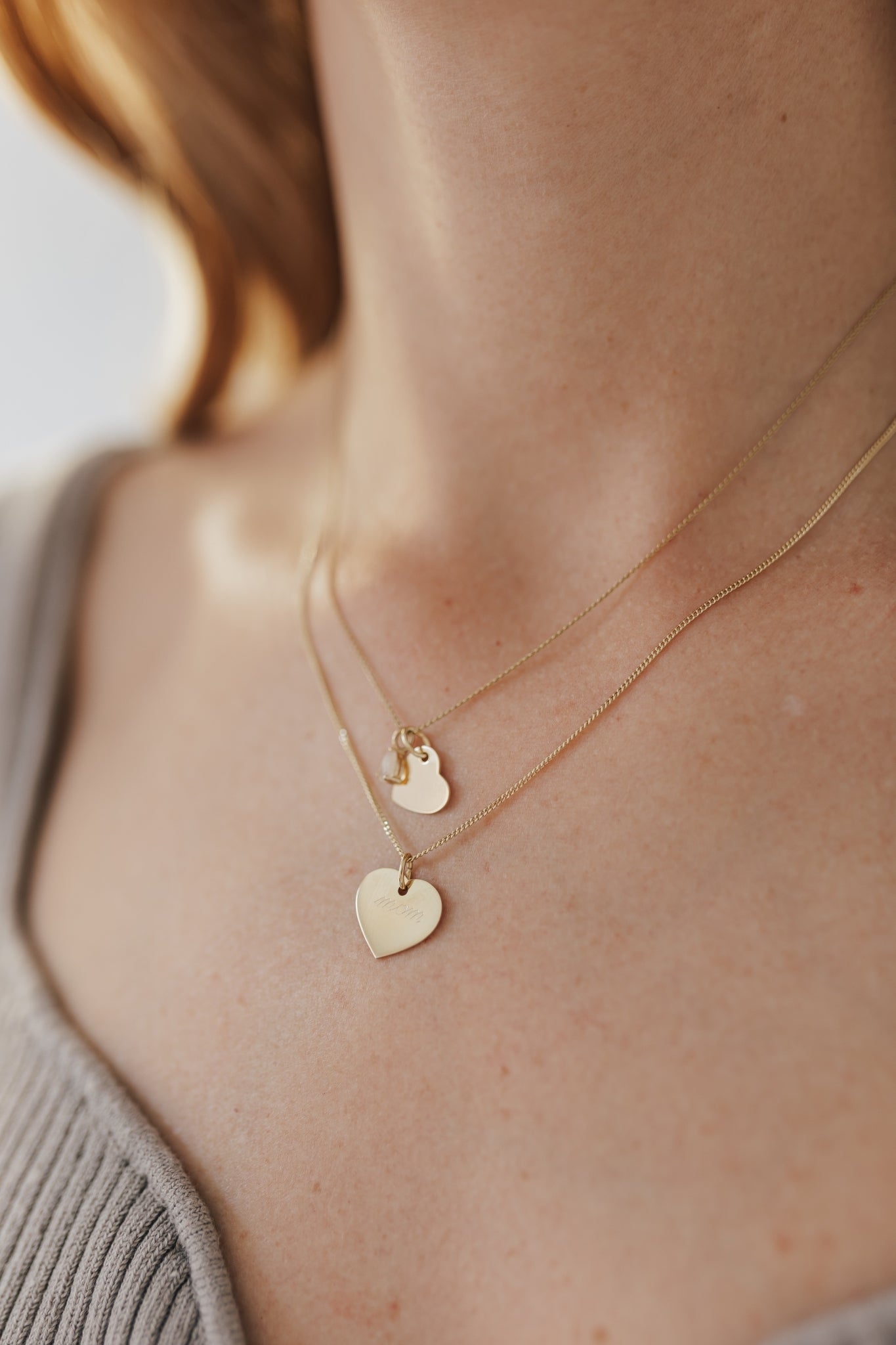 LOVE MORE I KETTE 8K GOLD Mittellang, sehr fein mit Herz in 10 mm und Geburtsstein