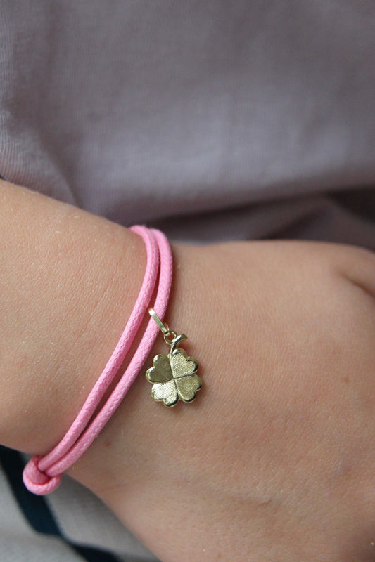 CHARMS COLLECTION FÜR KINDER I STOFFARMBAND mit Kleeblatt I 8K GOLD