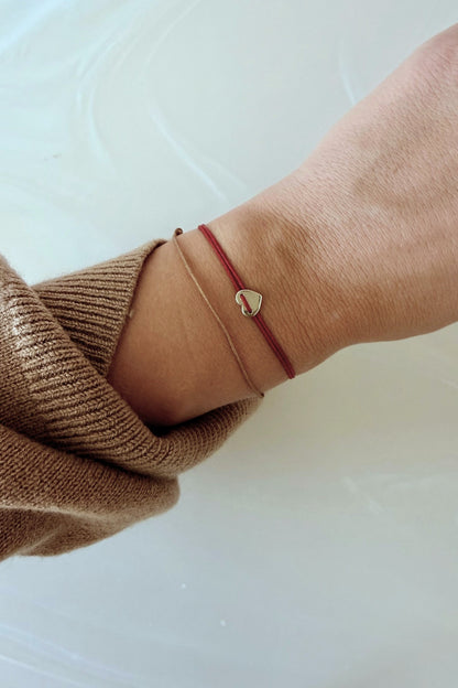 MYLOVE I WEINROTES STOFFARMBAND mit eingefasstem Herz
