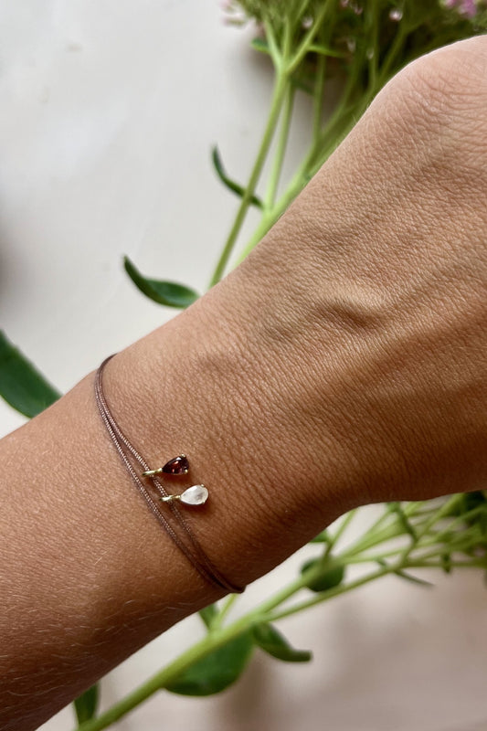 MYLOVE I STOFFARMBAND mit zwei Geburtssteinen als Anhänger I 8K GOLD