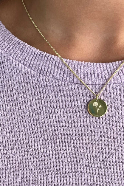 blooming GRACE I KETTE 8K GOLD MIT GEBURTSBLUME Lang, filigran mit großem Plättchen in 16 mm