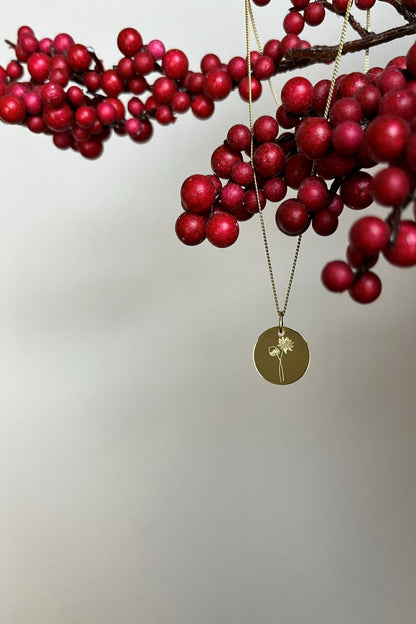 blooming GLOW I KETTE 8K GOLD MIT GEBURTSBLUME Kurz, filigran mit mittelgroßem Plättchen in 14 mm